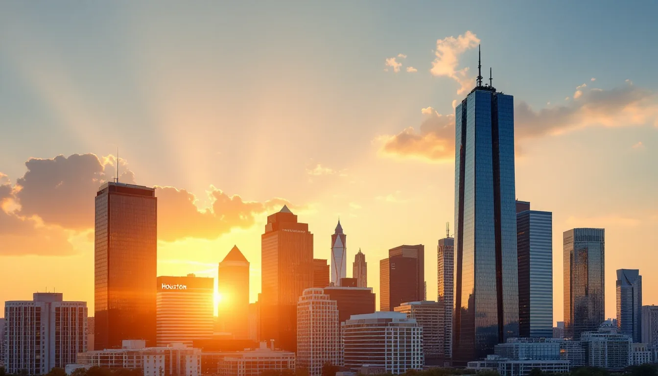 Downtown Houston skyline at sunset representing the Houston managed IT market