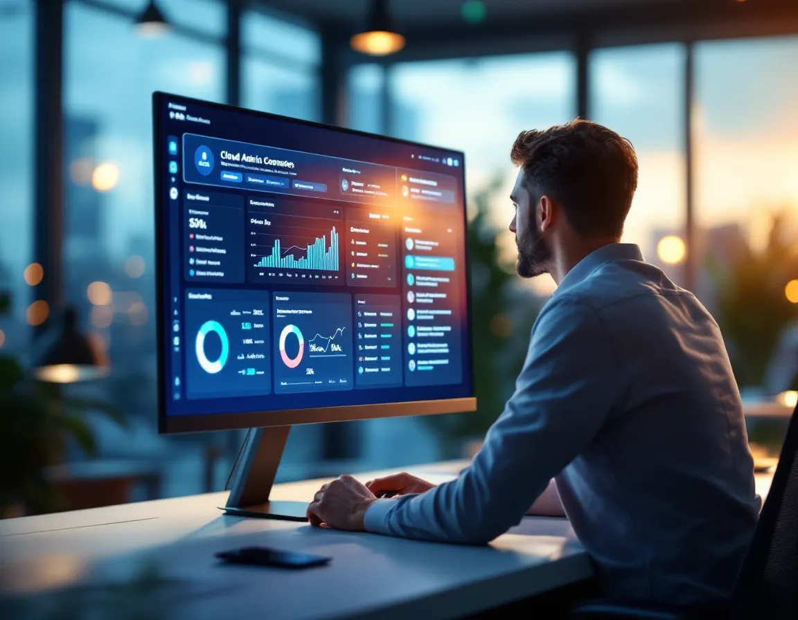 IT administrator reviewing a cloud admin console dashboard showing retention and permission controls that personal AI accounts do not provide