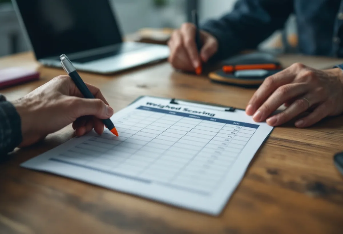 Weighted scoring worksheet used to rank co-managed IT providers in Texas across seven criteria