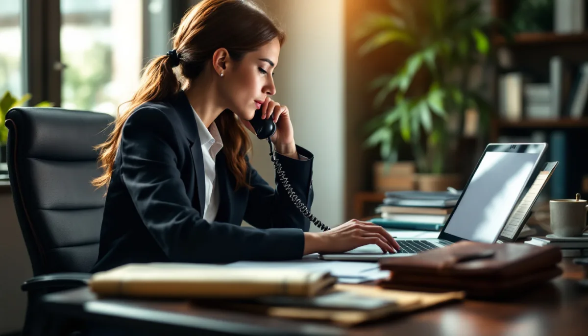 Legal assistant confirming wire transfer instructions by phone before a settlement disbursement from the firm trust account