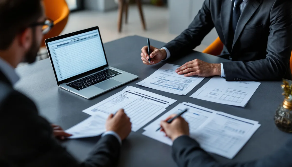 Finance director and operations lead comparing seven San Antonio managed IT provider proposals against a weighted scoring model
