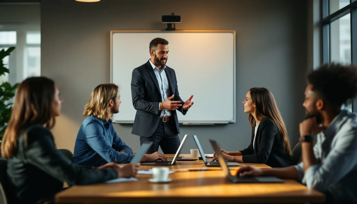 Consultant leading a role based Microsoft 365 Copilot training session for finance and operations staff in a Dallas office