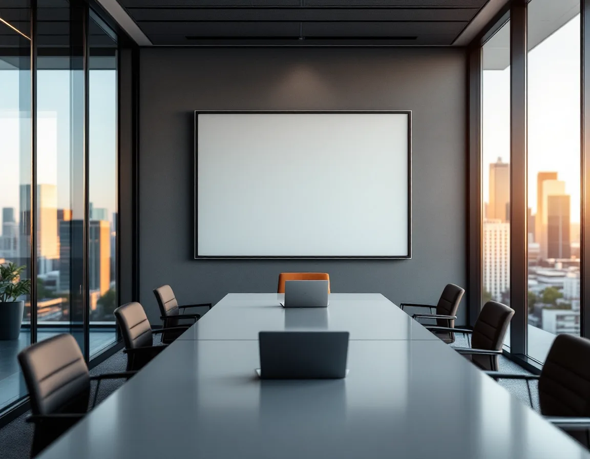 Empty glass walled meeting room in a Texas office tower set up for a co-managed IT pricing review