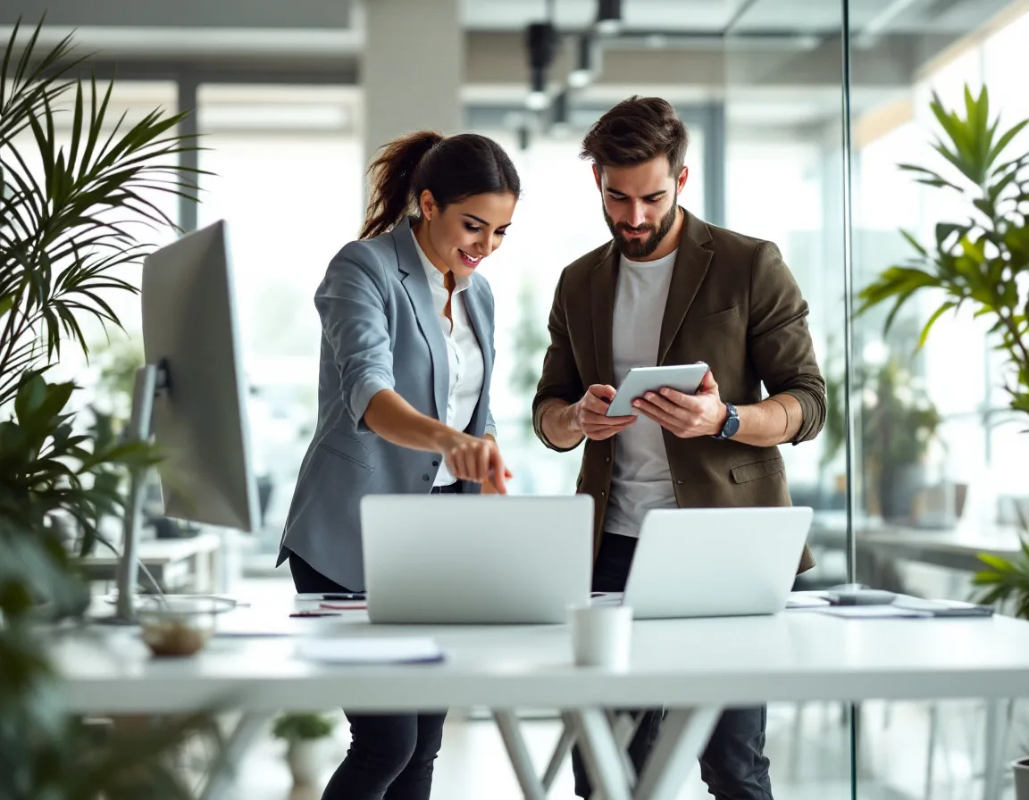 Uprite engineer and an internal IT lead reviewing a co-managed responsibility matrix together on a laptop