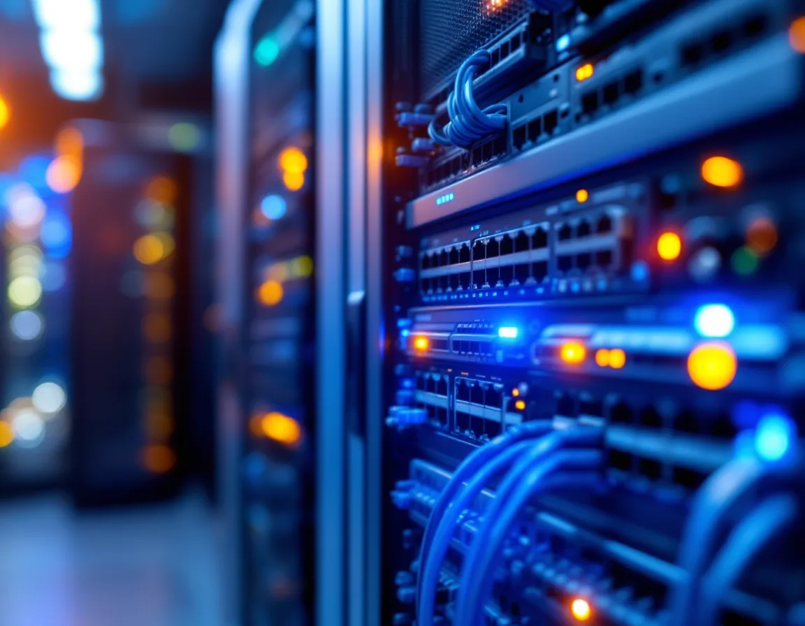 Network switches and patch cabling in a small business server rack covered by the platform line of a co-managed IT quote