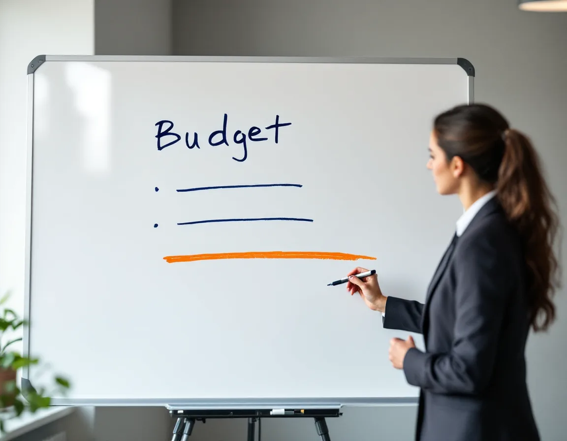 Whiteboard in a Texas office showing a three line Microsoft Copilot budget model drawn in navy marker