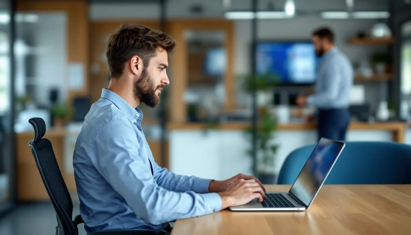 Employee at a San Antonio financial services office working through a remote help desk session