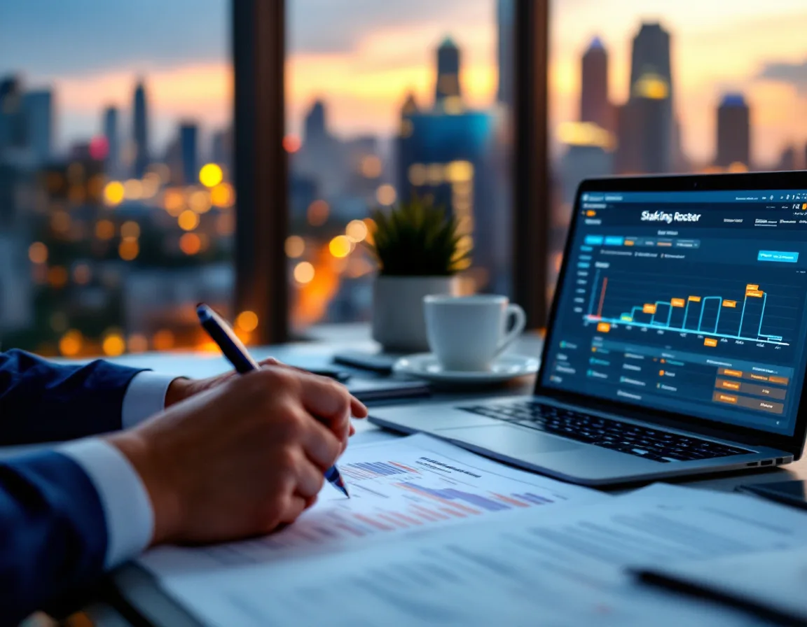 IT operations manager reviewing a help desk provider staffing roster and ticket escalation timeline at a Houston office desk