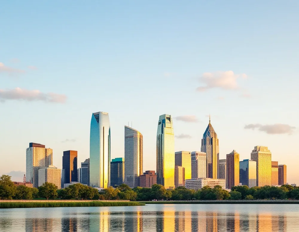 Downtown Houston skyline at golden hour