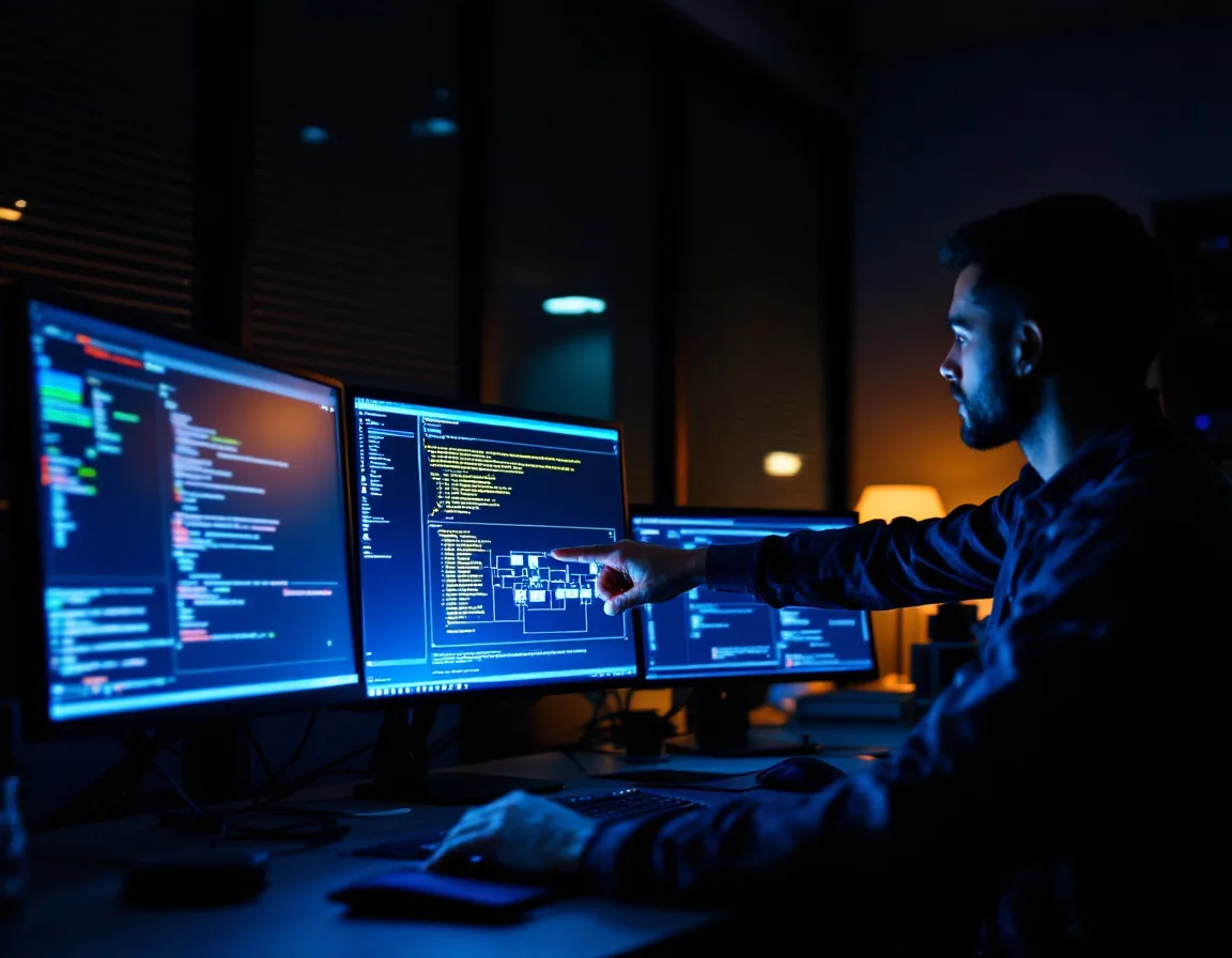 Senior escalation engineer taking over a difficult support ticket from a Tier 1 technician at a network operations desk