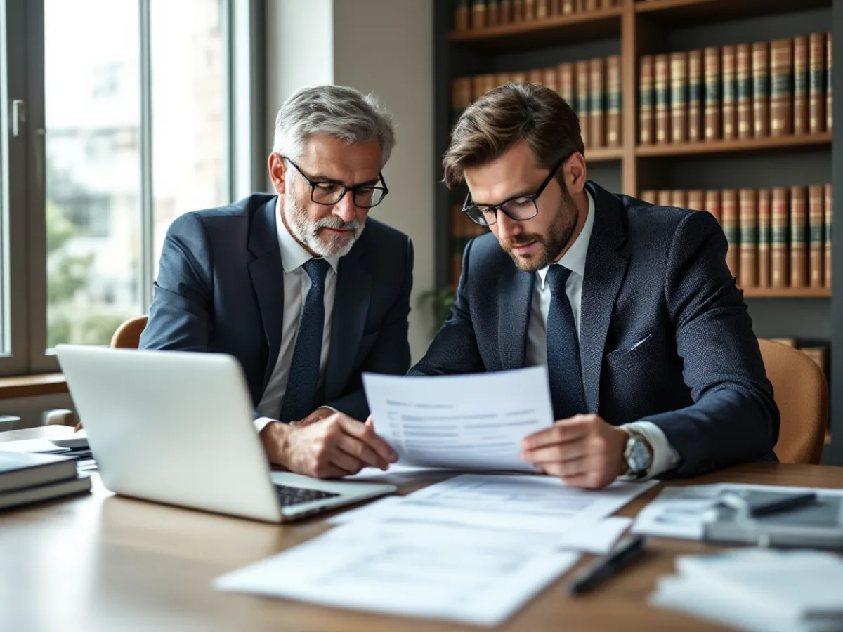 Law firm partner and an IT consultant reviewing a security checklist together at a conference table