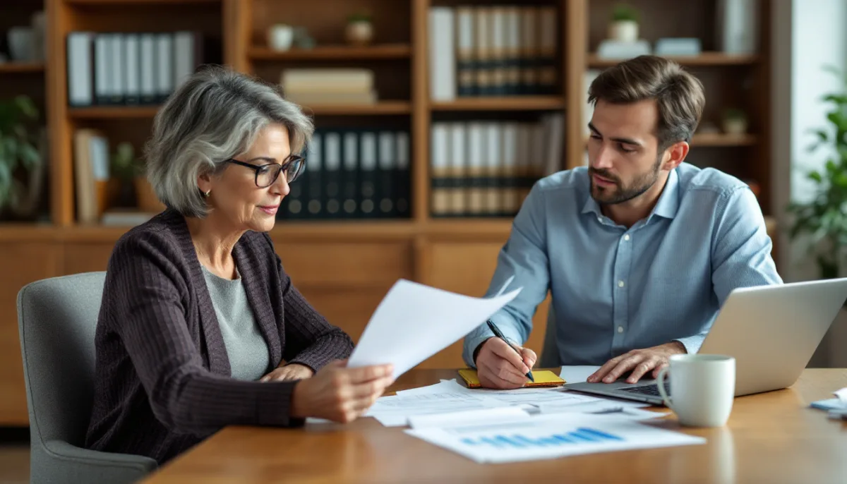 Managing partner of an accounting firm and her office manager comparing IT provider proposals at a conference table