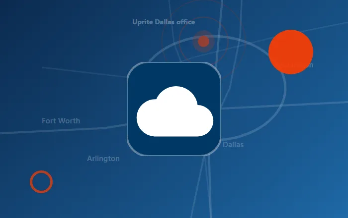 Cloud icon over a stylized DFW map