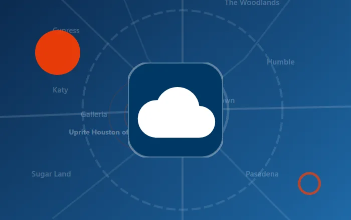 Cloud icon over a stylized Houston map