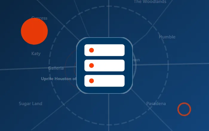 Managed IT services icon over a stylized Houston map